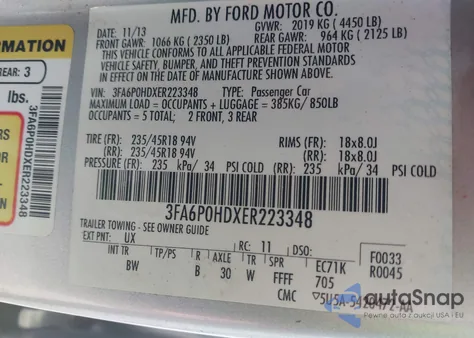 2014 Ford Fusion Se from USA, damaged, VIN 3FA6P0HDXER223348